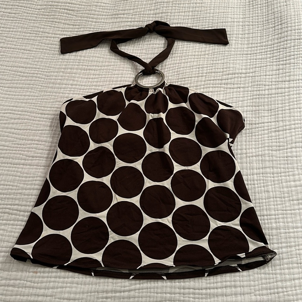 Brown & White La Blanca Polka Dot Bathing Suit Tankini Top